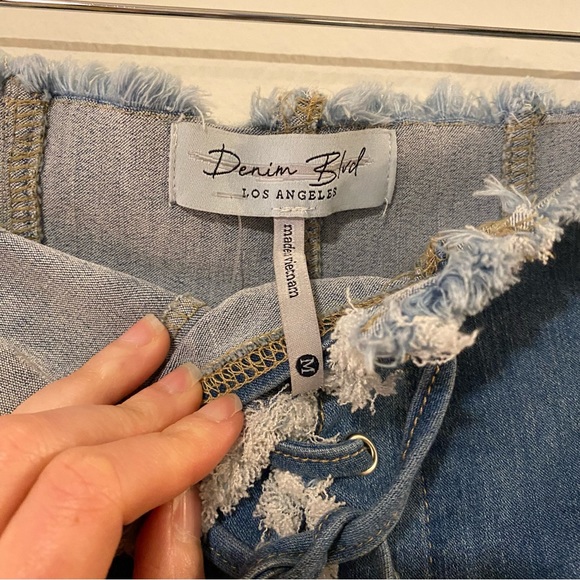 Y2K Blue Denim Lace Up Cotton Blend Mini Skirt - Picture 7 of 9